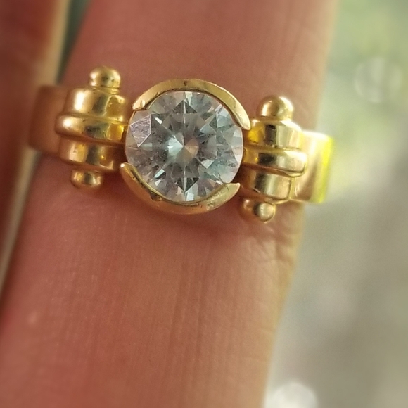 vintage 14k Diamonique Cz barbell shank unique gold ring - Picture 2 of 16